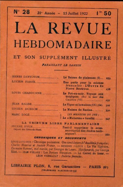 La revue hebdomadaire 31e année n°28 - Collectif - Livre