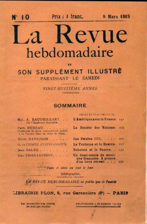 La revue hebdomadaire 28e année n°10 - Collectif - Livre