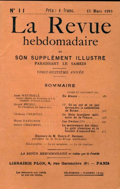 La revue hebdomadaire 28e année n°11 - Collectif - Livre