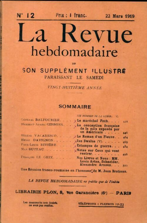 La revue hebdomadaire 28e année n°12 - Collectif - Livre