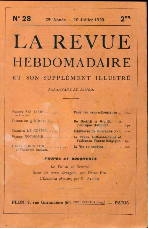 La revue hebdomadaire 29e année n°28 - Collectif - Livre