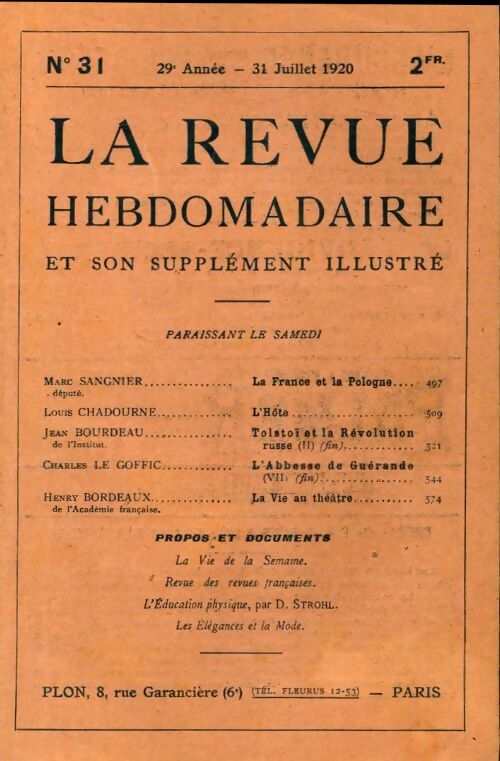 La revue hebdomadaire 29e année n°31 - Collectif - Livre