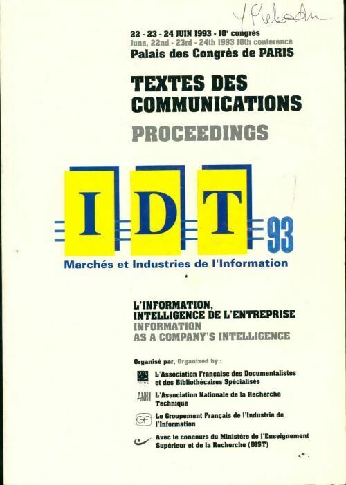 IDT 93 : L'information intelligence de l'entreprise - Collectif - Livre