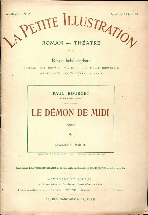 La petite illustration n°29 : Le démon de midi de Paul Bourget - Collectif - Livre
