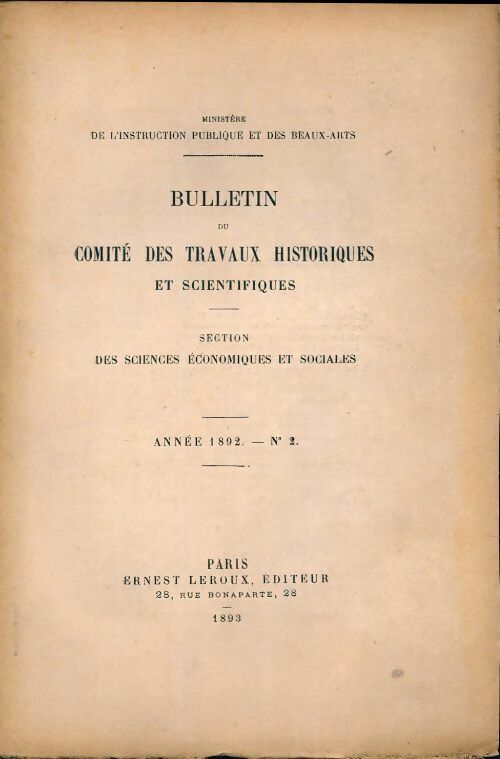 Bulletin du comité des travaux historiques et scientifiques 1892 n°2 - Collectif - Livre