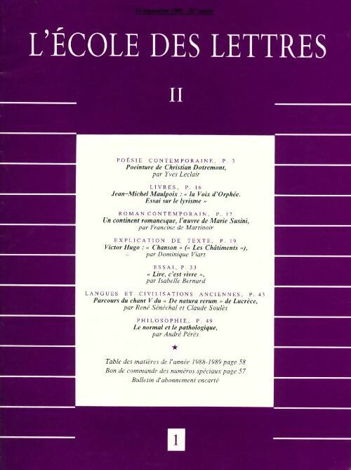 L'école des lettres 81e année - 15 septembre 1989 - Collectif - Livre