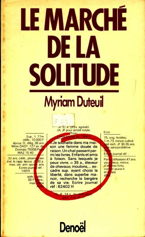 Le marché de la solitude - Myriam Duteuil - Livre