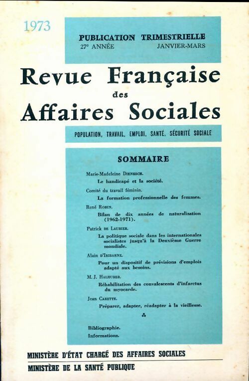 Revue française des affaires sociales n°1 1973 - Collectif - Livre