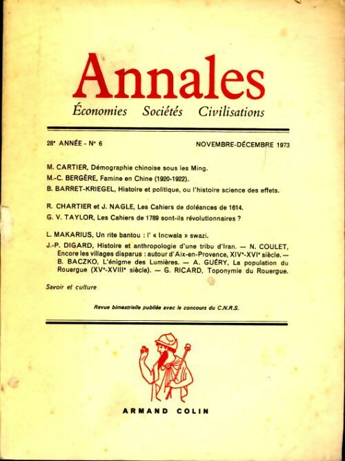 Annales 28e année n°6 - Collectif - Livre