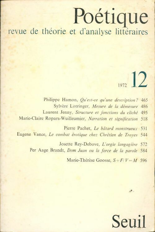 Poétique n°12 - Collectif - Livre