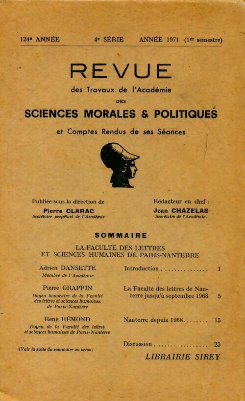 Revue des travaux de l'académie des sciences morales et politiques -  Clarac, Jean Chazelas - Livre
