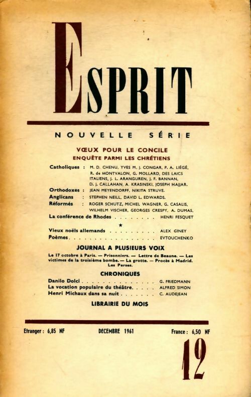 Esprit n°12 : v?ux pour le concile - Collectif - Livre