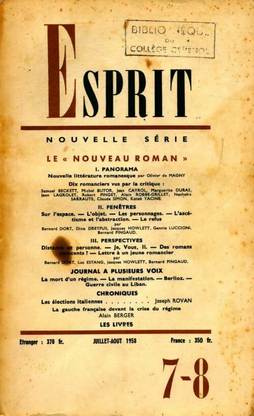 Esprit n°7-8 : le nouveau roman - Collectif - Livre