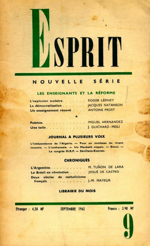 Esprit n°9 : les enseignants et la réforme - Collectif - Livre