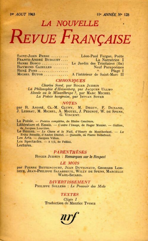 La nouvelle revue française n°128 - Collectif - Livre