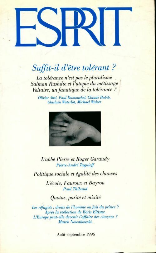 Esprit n°8-9 : suffit-il d'être tolérant? - Collectif - Livre
