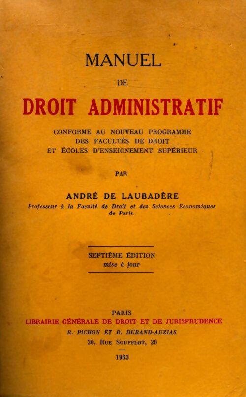 Manuel de droit administratif - Gaudemet Laubadere - Livre
