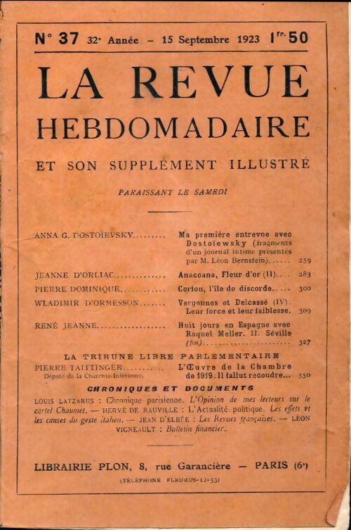 La revue hebdomadaire 32e année n°37 - Collectif - Livre