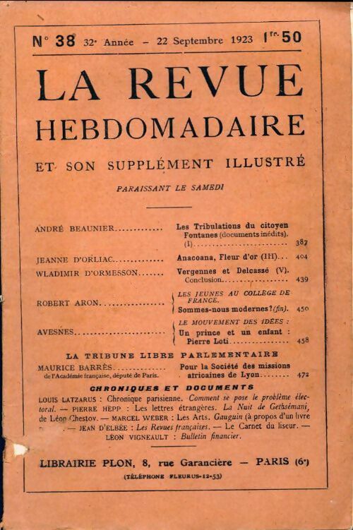 La revue hebdomadaire 32e année n°38 - Collectif - Livre