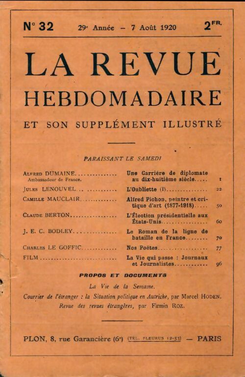 La revue hebdomadaire 29e année n°32 - Collectif - Livre