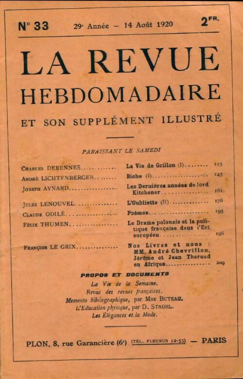 La revue hebdomadaire 29e année n°33 - Collectif - Livre