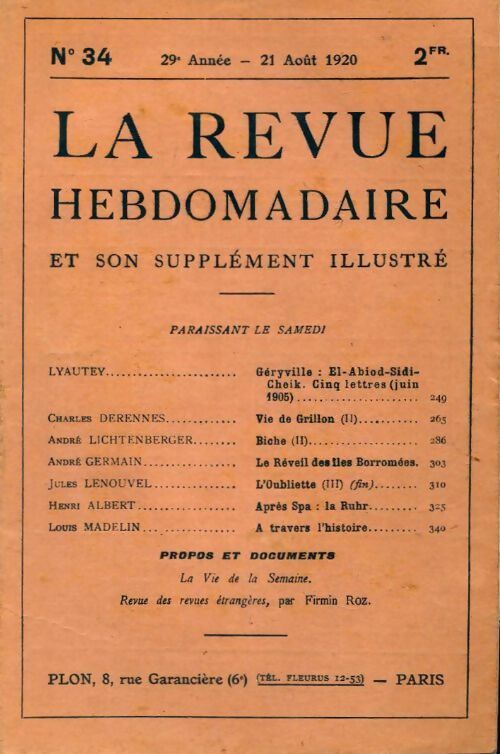 La revue hebdomadaire 29e année n°34 - Collectif - Livre
