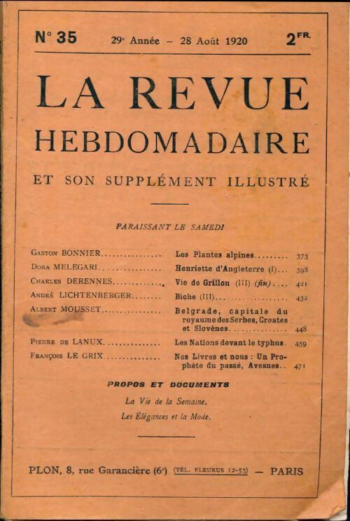 La revue hebdomadaire 29e année n°35 - Collectif - Livre