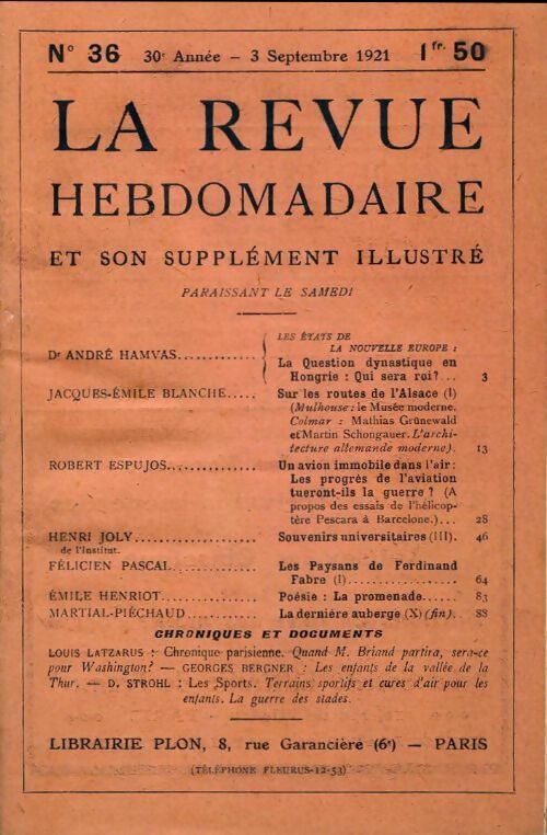 La revue hebdomadaire 30e année n°36 - Collectif - Livre