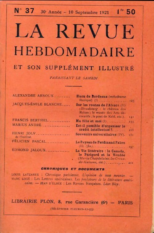 La revue hebdomadaire 30e année n°37 - Collectif - Livre