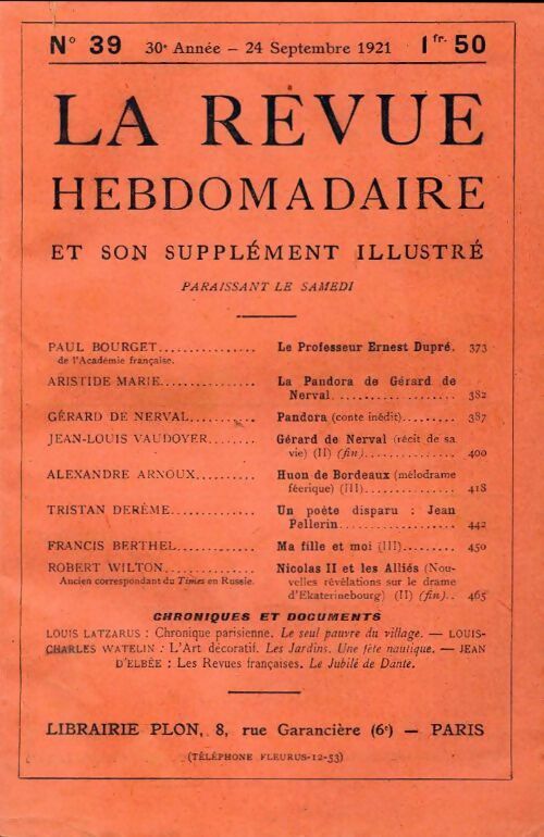 La revue hebdomadaire 30e année n°39 - Collectif - Livre