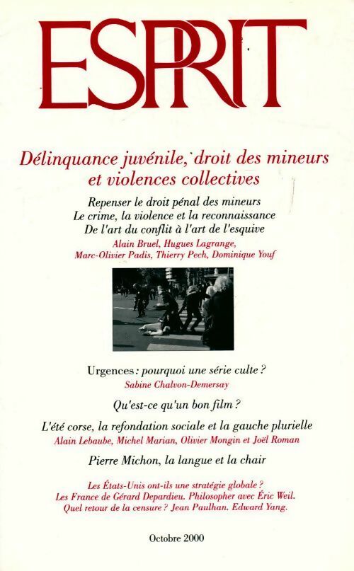 Esprit n°268 : Délinquance juvénile, droit des mineurs et viloences collectives - Collectif - Livre
