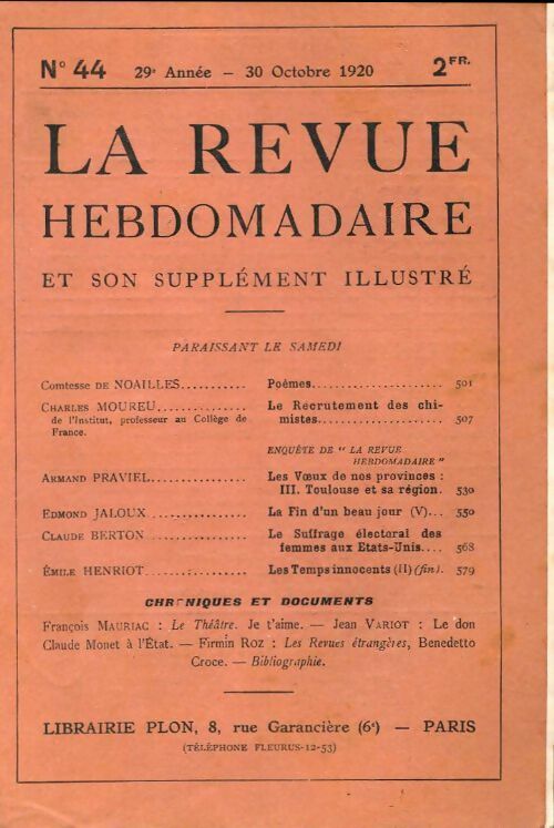 La revue hebdomadaire 29e année n°44 - Collectif - Livre