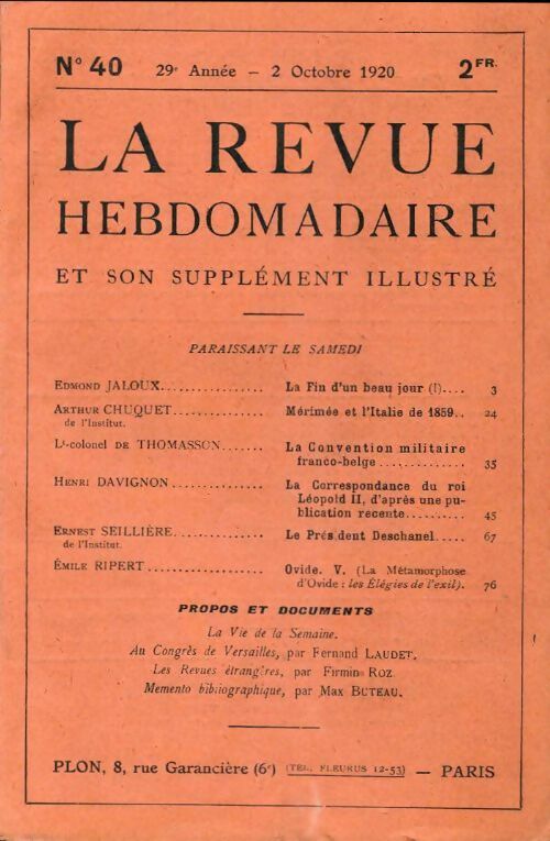 La revue hebdomadaire 29e année n°40 - Collectif - Livre