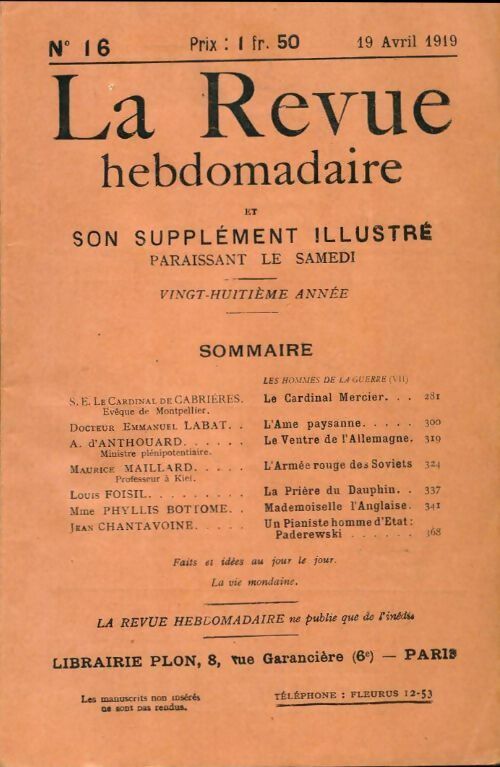 La revue hebdomadaire 28e année n°16 - Collectif - Livre