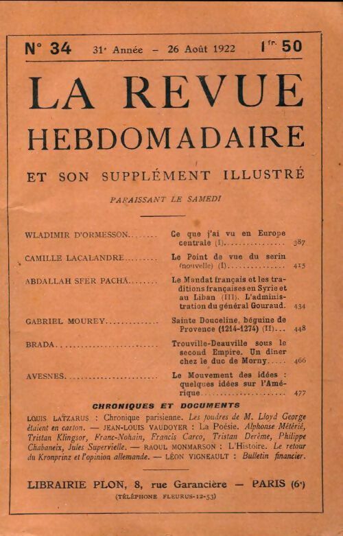 La revue hebdomadaire 31e année n°34 - Collectif - Livre