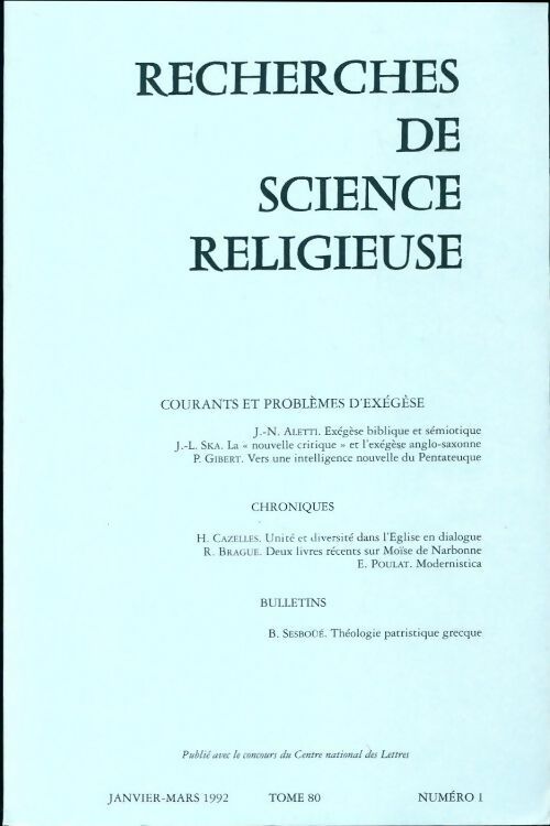Recherches de science religieuse n°80-1 - Collectif - Livre