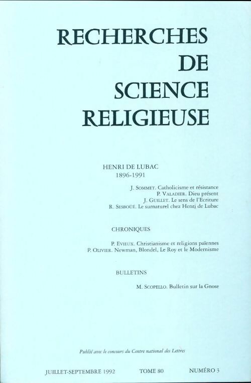 Recherches de science religieuse n°80-3 - Collectif - Livre