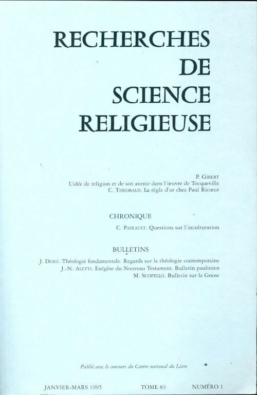 Recherches de science religieuse n°83-1 - Collectif - Livre