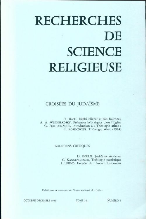 Recherches de science religieuse n°74-4 : Croisées du judaïsme - Collectif - Livre