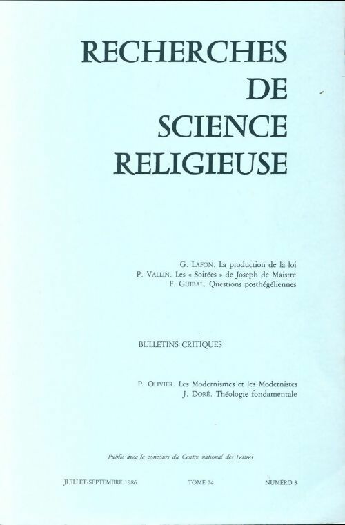 Recherches de science religieuse n°74-3 - Collectif - Livre