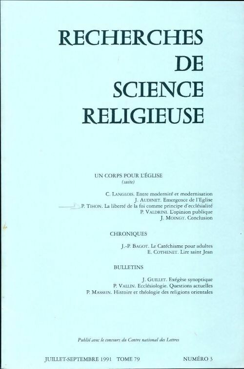 Recherches de science religieuse n°79-3 - Collectif - Livre