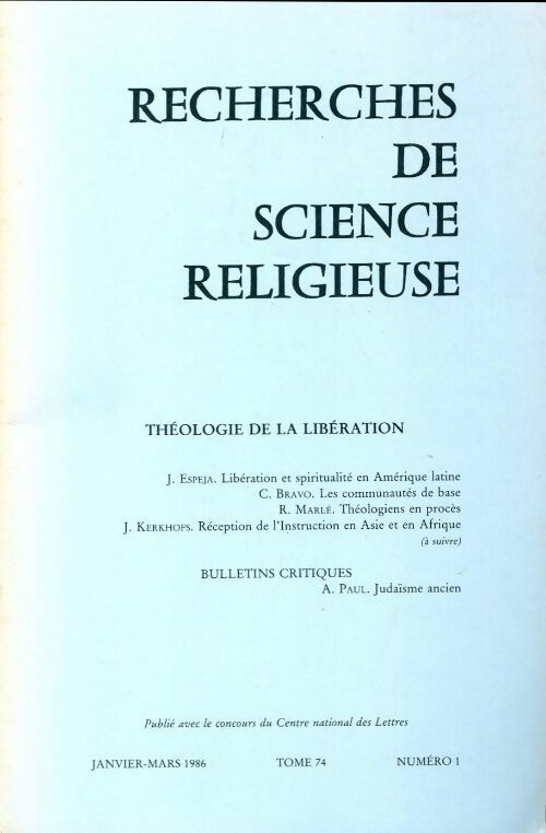 Recherches de science religieuse n°74-1 - Collectif - Livre