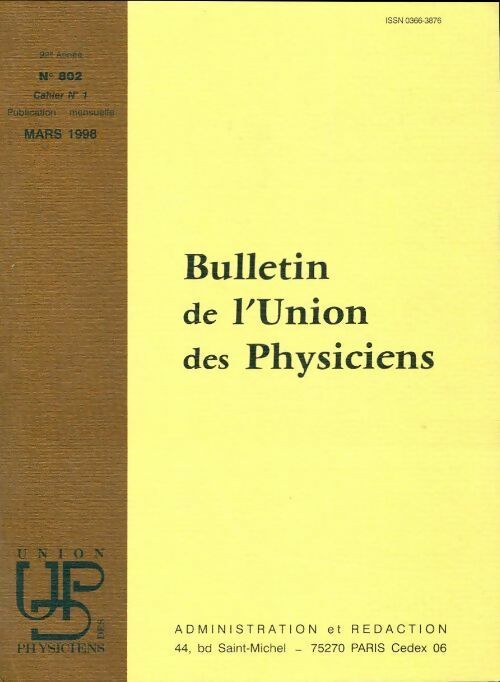 Bulletin de l'union des physiciens n°802 Cahier n°1 - Collectif - Livre