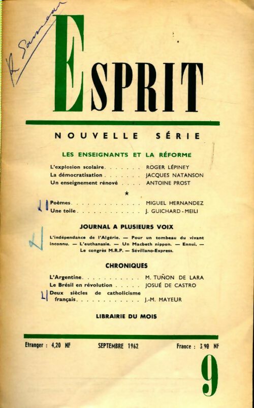Esprit n°309 : Les enseignants et la réforme - Collectif - Livre