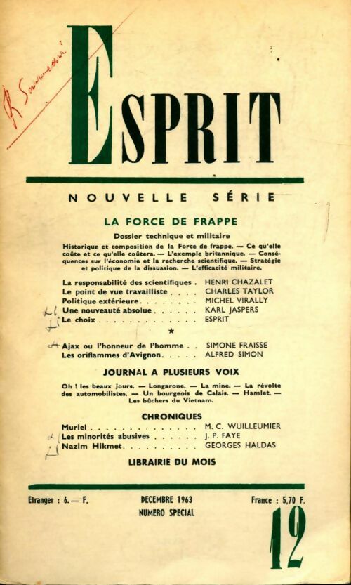 Esprit n°323 : La force de frappe - Collectif - Livre