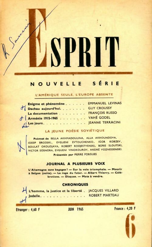 Esprit n°339 : L'Amérique seule, l'Europe absente - Collectif - Livre