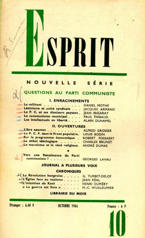 Esprit n°353 : Questions au parti communiste - Collectif - Livre