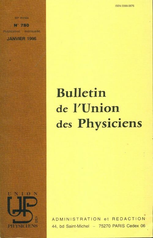 Bulletin de l'union des physiciens n°780 - Collectif - Livre