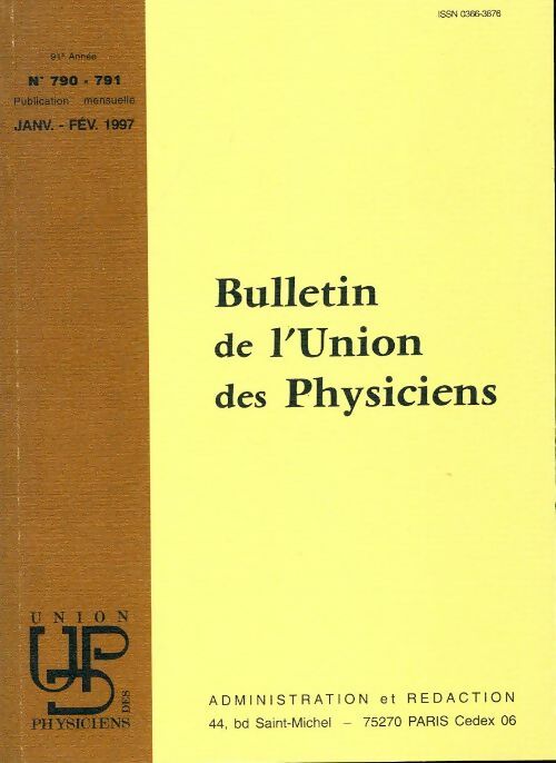 Bulletin de l'union des physiciens n°790-791 - Collectif - Livre