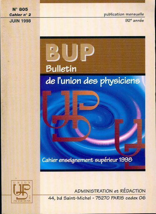Bulletin de l'union des physiciens n°805 Cahier n°2 - Collectif - Livre